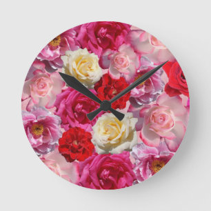 Vintage Shabby Chic Vibrant Country Roses Round Clock
