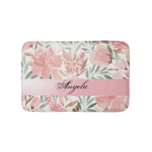 Vintage Shabby Chic Watercolor Flowers Bath Mat