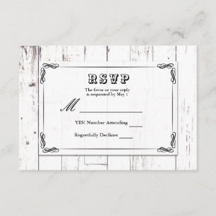 Vintage Shabby Chic White Wood Barn Wedding RSVP Card