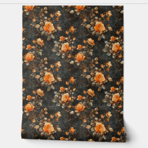 Vintage shabby chic yellow orange English roses Wallpaper