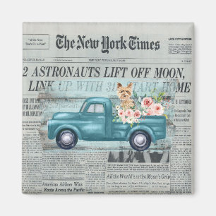 Vintage Shabby Chic Yorkie And Truck Ephemera Magnet