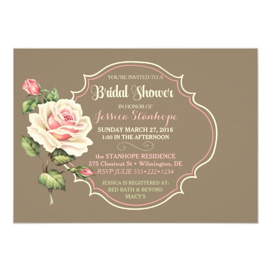 Vintage Shabby Rose Bridal Shower Pink Creme Card