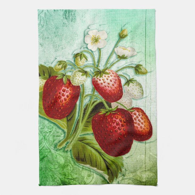 Vintage Shabby Strawberry Patch Vine Kitchen Towel (Vertical)