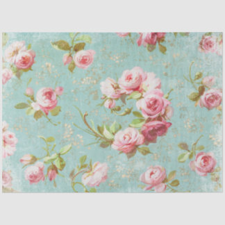 Vintage Shabby Teal and Pink Roses Decoupage Tissue Paper