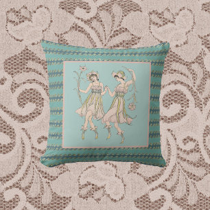 Vintage Shakespeare's Garden Women with Flowers Throw Pillow