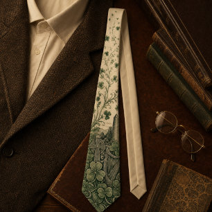Vintage Shamrock Botanical Engraving St Patrick's  Tie