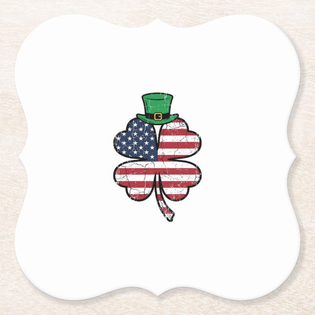 Vintage Shamrock Flag St. Patricks Day Paper Coaster (Front)