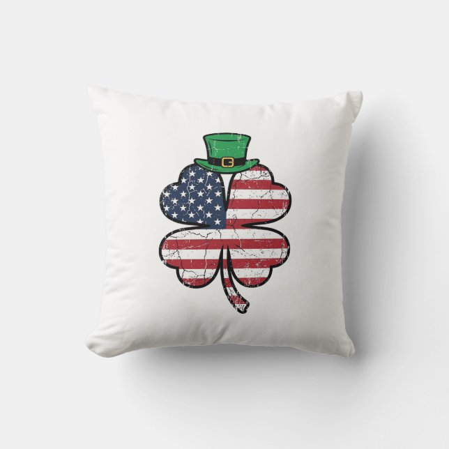 Vintage Shamrock Flag St. Patricks Day Throw Pillow (Front)