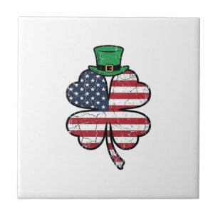 Vintage Shamrock Flag St. Patricks Day Tile