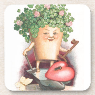 Vintage Shamrock Heart and Key St Patrick's Day Coaster