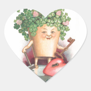 Vintage Shamrock Heart and Key St Patrick's Day Heart Sticker