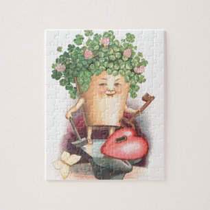 Vintage Shamrock Heart and Key St Patrick's Day Jigsaw Puzzle