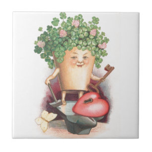 Vintage Shamrock Heart and Key St Patrick's Day Tile