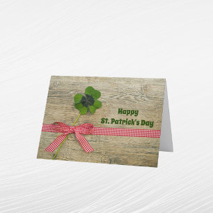 Vintage Shamrock Ribbon Wood St. Patrick's Day  Holiday Card