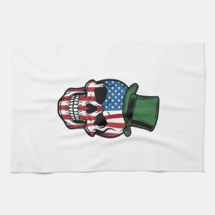 Vintage Shamrock Skull Flag Vector Design_1 Kitchen Towel