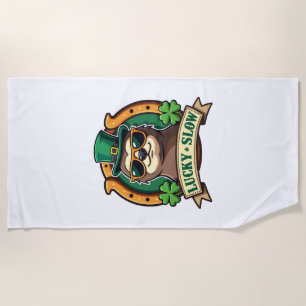 Vintage Shamrock Sloth Lucky Clover Graphic 2 Beach Towel