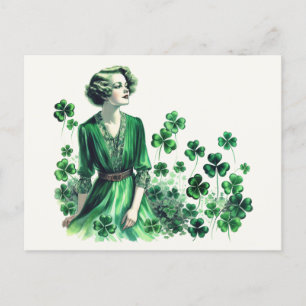 Vintage Shamrock St. Patrick's Day Woman Postcard