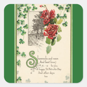 Vintage Shamrocks And Roses Square Sticker