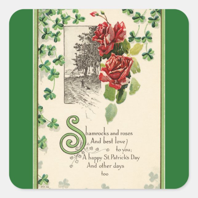 Vintage Shamrocks And Roses Square Sticker (Front)
