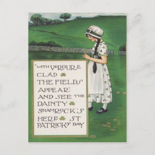 Vintage Shamrocks Girl Field St Patrick's Day Card