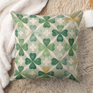 Vintage Shamrocks Green and Gold Throw Pillow