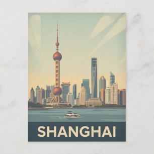 Vintage Shanghai Skyline Postcard