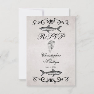 Vintage Shark and Jellyfish Wedding RSVP Cards
