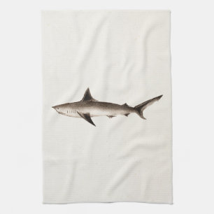 Vintage Shark Illustration - Retro Sharks Template Kitchen Towel