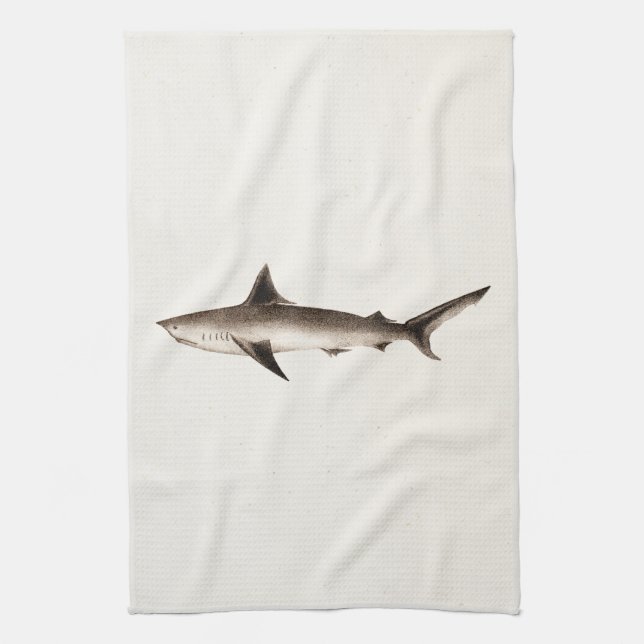 Vintage Shark Illustration - Retro Sharks Template Kitchen Towel (Vertical)
