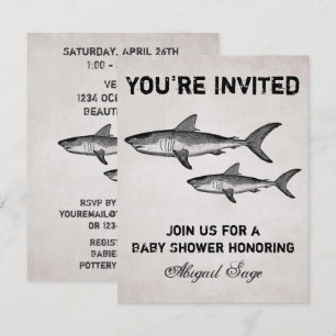 Vintage Shark Ocean Baby shower Beach Invitation