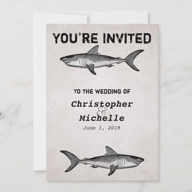 Vintage Shark Ocean Wedding Invitations (Front)
