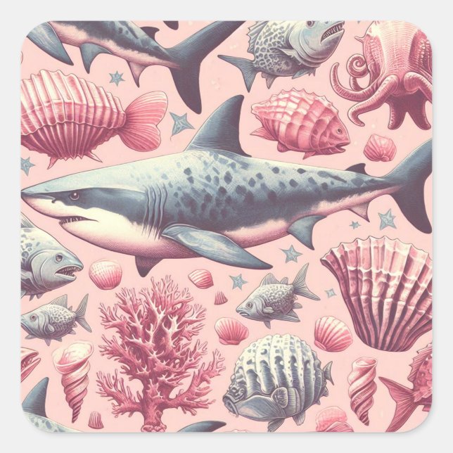 Vintage Shark Seamless Square Sticker (Front)