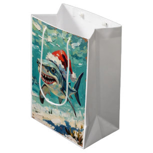 Vintage Shark with Santa Hat Christmas Art Medium Gift Bag