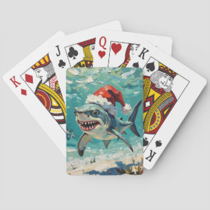 Vintage Shark with Santa Hat Christmas Art Playing Cards