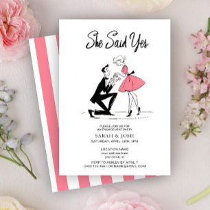 Vintage She Said Yes Modern Script Pink Engagement Invitation