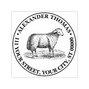 Vintage Sheep Ewe Farm Animals Drawing C Address Self-inking Stamp