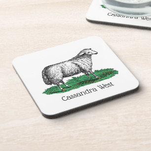 Vintage Sheep Ewe Farm Animals Drawing C Coaster