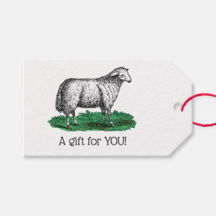 Vintage Sheep Ewe Farm Animals Drawing C Gift Tags