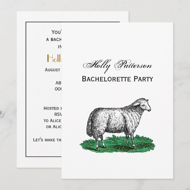 Vintage Sheep Ewe Farm Animals Drawing C Invitation (Front/Back)