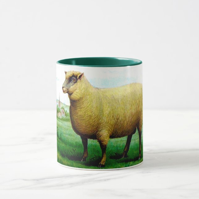 Vintage sheep painting lamb in grass pasture  mug (Center)