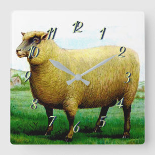 Vintage sheep painting square wall clock