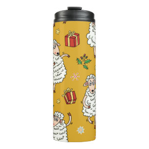 Vintage sheep: pastoral background. thermal tumbler