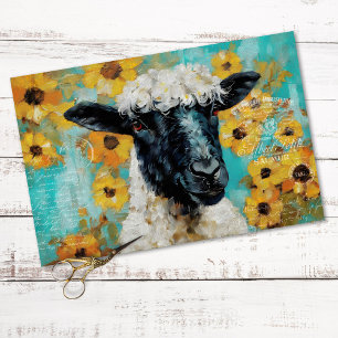 Vintage Sheep Rustic Floral Decoupage Tissue Paper