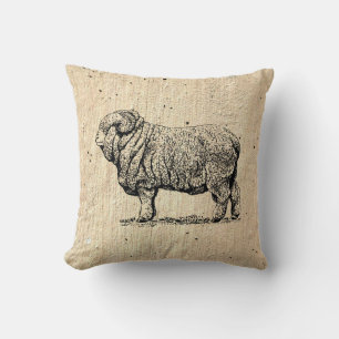 Vintage Sheep Throw Pillow