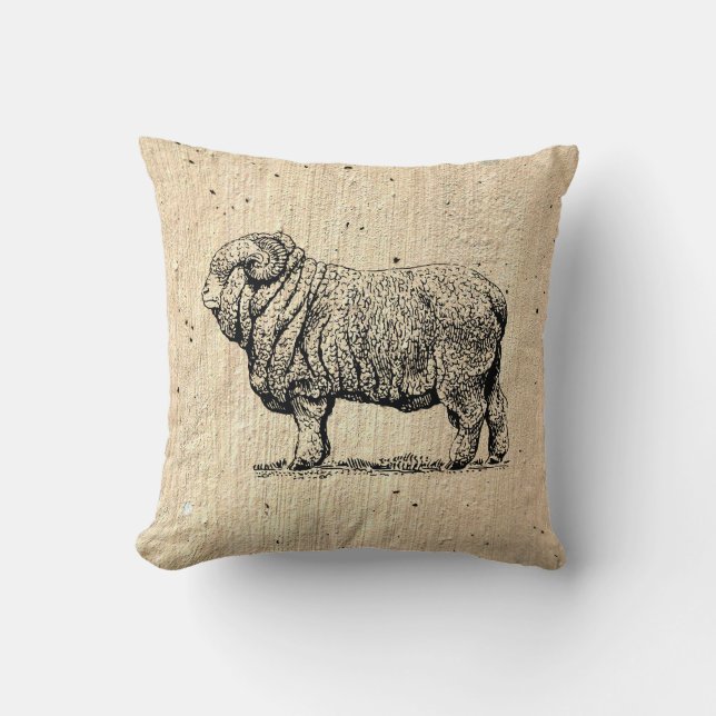 Vintage Sheep Throw Pillow (Front)