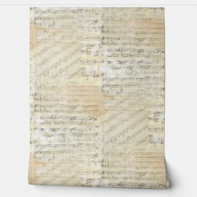 Vintage Sheet Music Collage Cream Wallpaper (Unrolling)