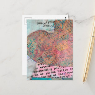 Vintage Sheet Music Heart Mixed Media Collage Postcard