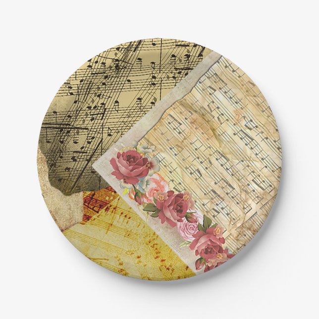 Vintage Sheet Music Musical Notes Paper Plates (Front)