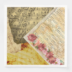 Vintage Sheet Music, Musical Notes, Piano Roses Napkin