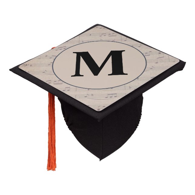 Vintage Sheet Music Note monogram  Graduation Cap Topper (Angled)
